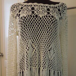 Chic Crochet Knitted Top - Long Sleeve with fringe hem